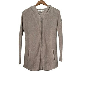 Max Studio Cardigan XS Tan Beige Full Zip Hood Knit Relaxed Casual Sweater Boho